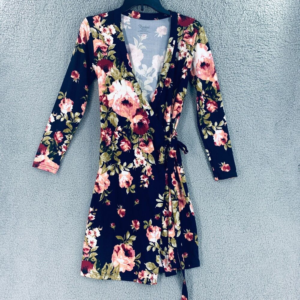 Womens Floral Dress Wrap Floral Colorful Stretch Sz XS USA Modbod